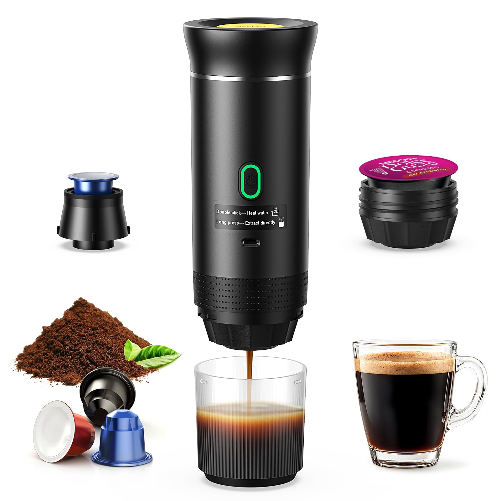 Photo 1 of Portable Espresso Machine, Travel Coffee Machine for Camping, Car Self-Heating Coffee Maker with USB-C,Compatible With Ground Coffee & NS Capsules, Portable Espresso Maker for RV, Home, Hiking