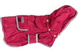 Wilderdog Dog Jacket Waterproof Raincoat with Breathable Interior, Removable Hood, Torso Strap, Secure Closures, Back Pocket and Two Hanging Loops, Foldable into Back Pocket