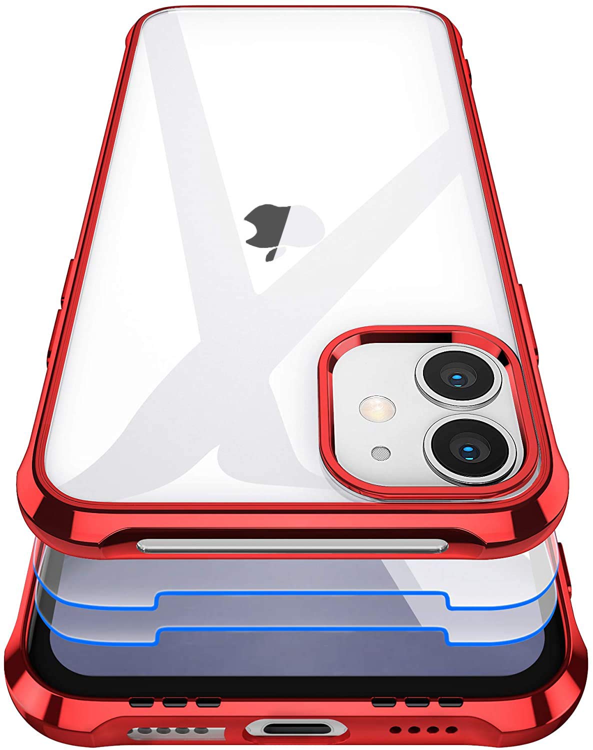Garegce Case Compatible with iPhone 11, 2 Packs Screen Protectors, Clear Silicone Bumper Shockproof Cover, Soft TPU Protective Phone Case Compatible with iPhone 11-6.1 inch -Plating Red
