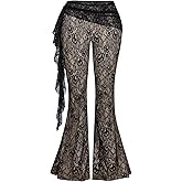 SHENHE Women's Floral Lace Flare Pants Ruffle Trim Low Rise Y2k Bell Bottom Dressy Pants
