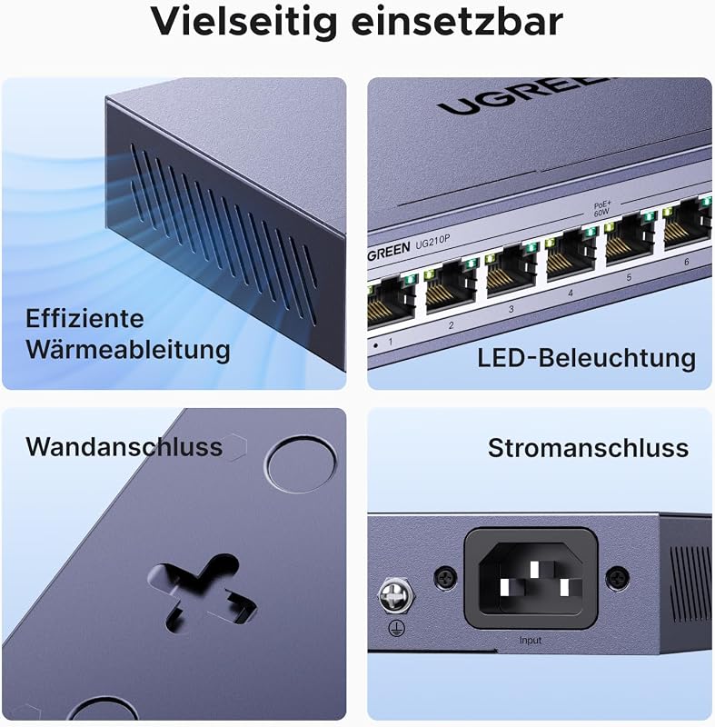 PoE Switch Gigabit LAN Switch mit 8 PoE+2 Gigabit Ports (10 Port)