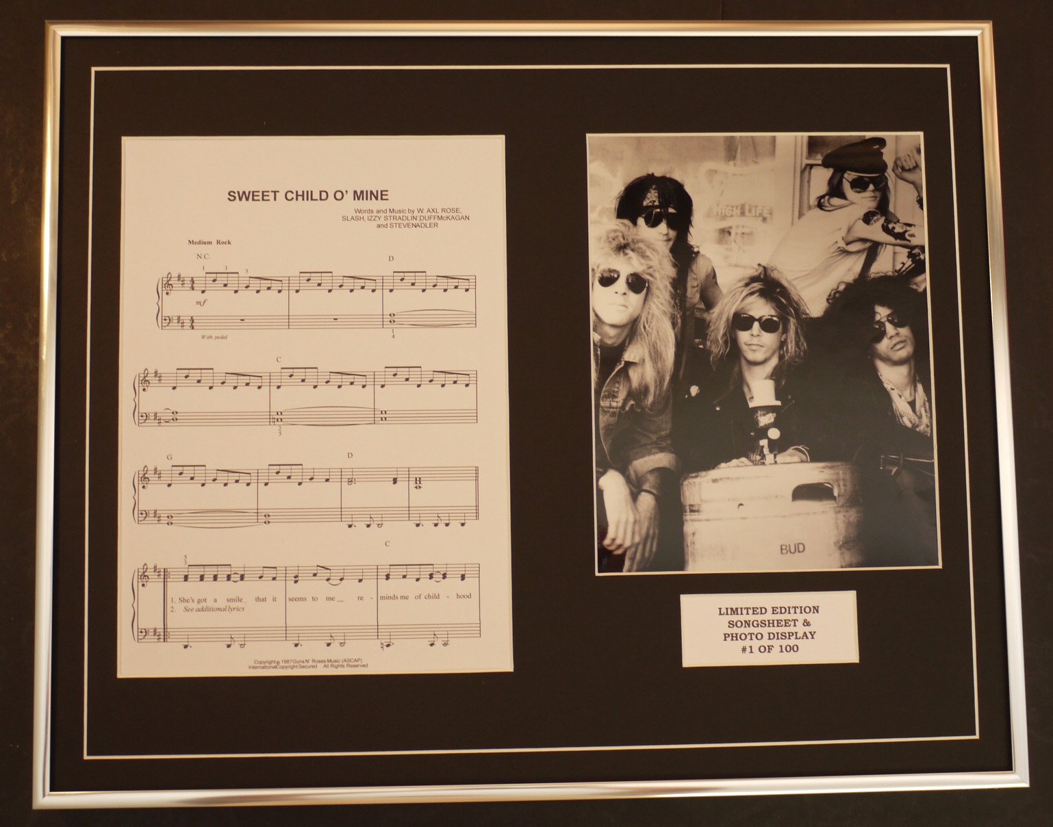 GUNS N' ROSES/Song Sheet & Photo Display/Limited Edition/SWEET CHILD O'MINE