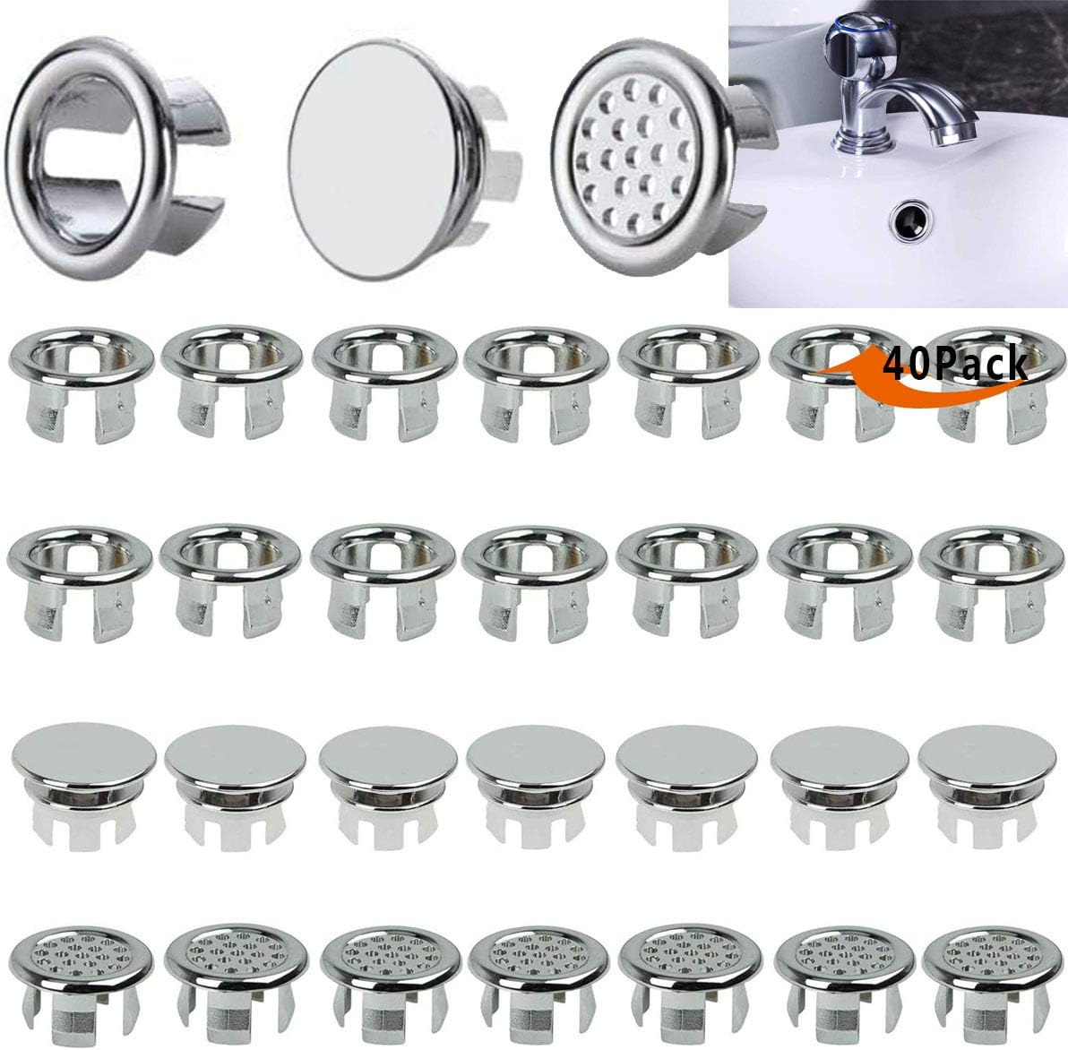 Overflow Cover,OSUTER 40PCS Overflow Cap Sink Plastic Round Bathroom ...