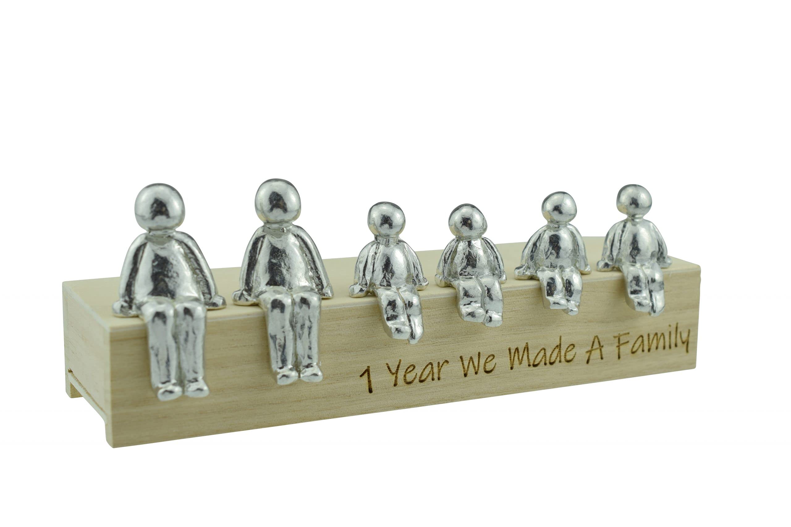 1st Anniversary Idea - 1 Year We Made A Family Metal Ornament - Choose Your Family Combination Box & Woodgrain May Vary(4 children)