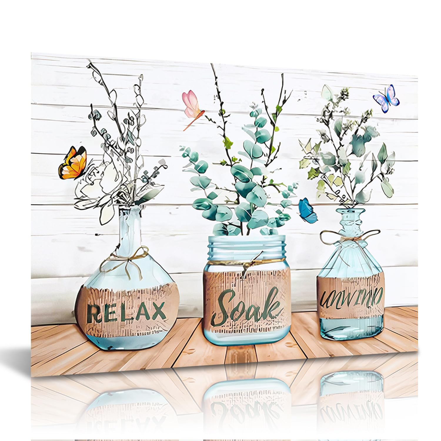 NymphFable Dazzlewall Bathroom Wall Art Poster Butterfly Plants Flower Prints, Botanical Quotes Wall Poster for Farmhouse Bathroom Decor 12x16 in Unframed
