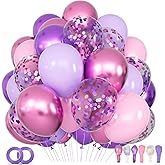 68Pcs Pink and Purple Balloons 12 Inch Metallic Purple Pink Latex Balloon Confetti ballons with Ribbons Party Balloons for Wedding Girls Birthday Baby Shower Decorations.