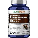 NusaPure Brown Seaweed, Vegan, 200mg, 200 Veg Capsules - 200 Servings | Herbal Formula, Fucus Vesiculosus Seaweed 30:1 Extract, Suitable for Adults, Manufactured in cGMP Registered Facility USA