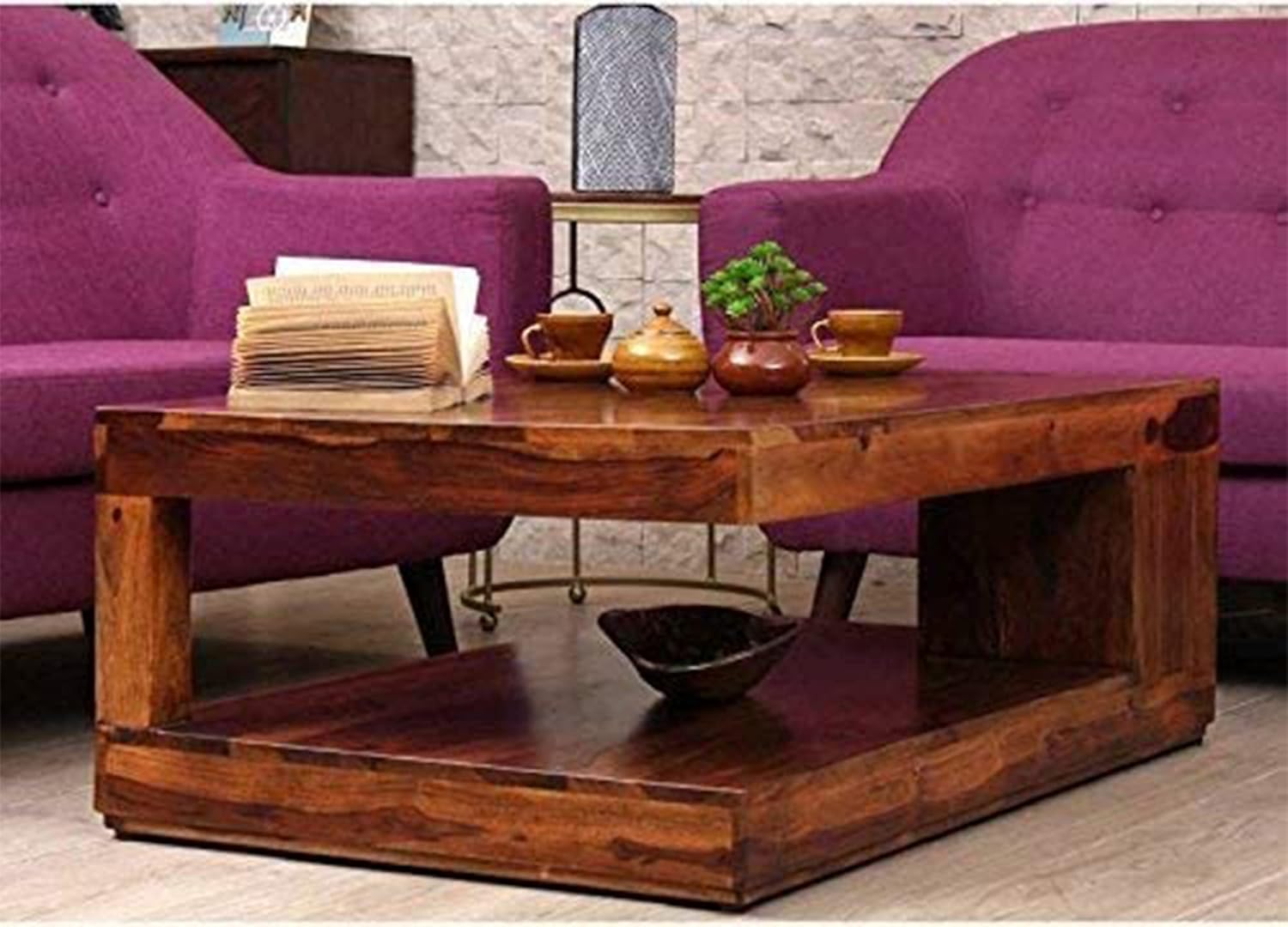 MH Decoart Solid Sheesham Wood Square Center Coffee Table with Bottom