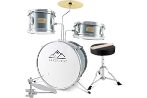 EASTROCK Kids Drum Set, 3 Piece 14'' Junior Drum sets for Drummer,Beginner, Drum Set for 5-7 Years Old with Adjustable Throne,Cymbal,Pedal,Drumsticks (Blue-black)