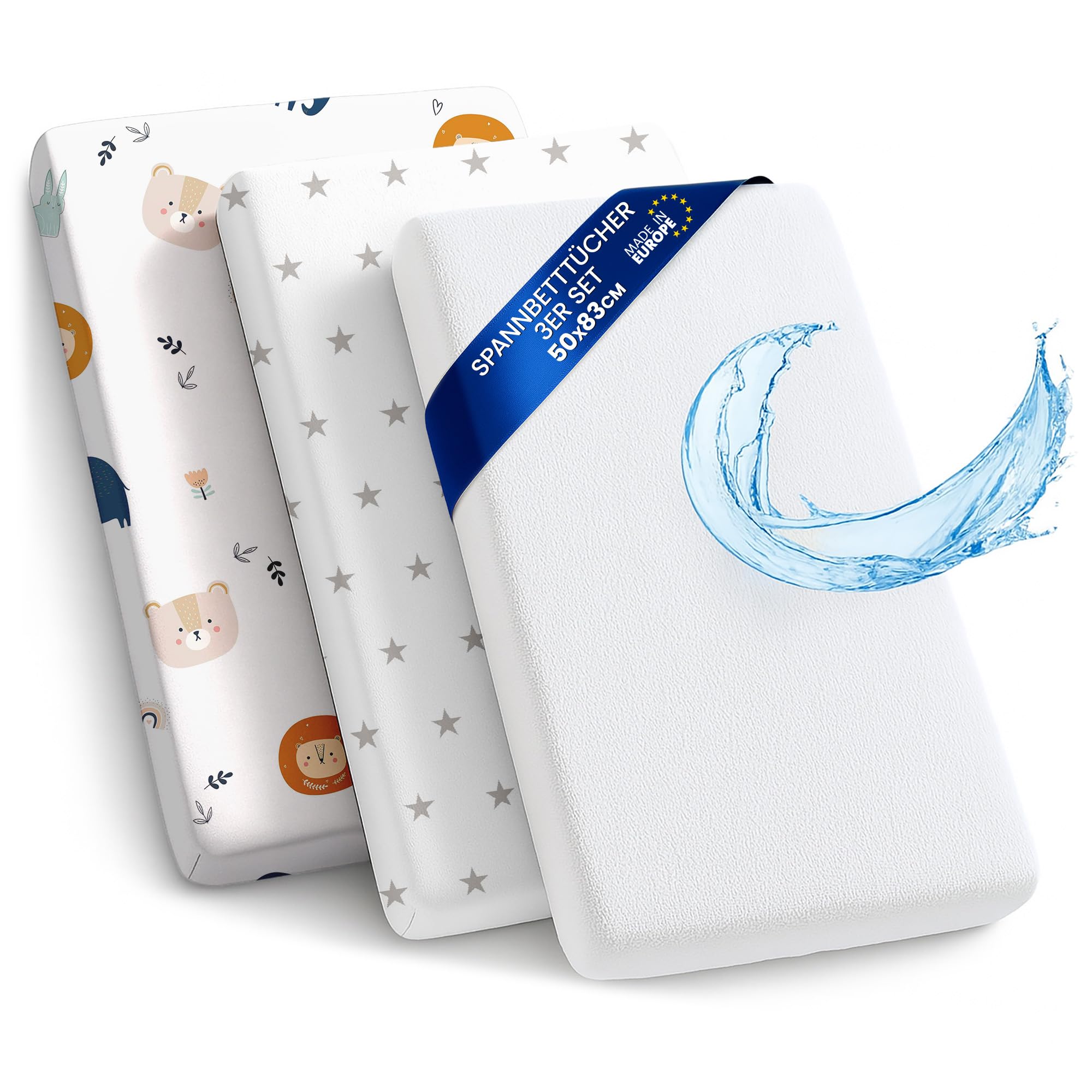 Sheet for Moses Basket Bassinet Crib and Fitted Set of 3: 50x83 cm - 2x Sheets + 1x Waterproof Mattress Protector Set Pram Bed Baby Cot Liner Cover Breathable 50 x 83