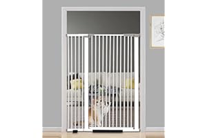 FODMANTAKIN 2024 Newest 60" Extra Tall Cat Gate, Pet Gate for Doorways,33"-41" Wide Pressure Mounted Auto Close Pet Gate Include 2 Extension Densification Kits, No Drill Wall Protected.
