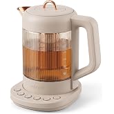 Viante Nina Electric Tea Kettle with Infuser, No Plastic In Contact With Water, 1.5L Borosilicate Glass, 304 Stainless Steel, 4 Temp Presets, Keep Warm, Cordless, Auto Shut-Off, Beige