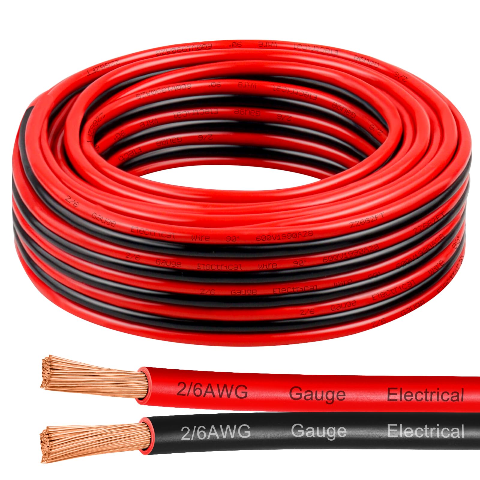 Photo 1 of 6 Gauge Wire 20 Feet, 6/2 AWG Pure Copper Wire, 6AWG 2 Conductors Red Black Oxygen Free Stranded Low Voltage Wire for Solar Panel, Automotive, Audio Auto, LED Lighting(6 AWG 20FT)
