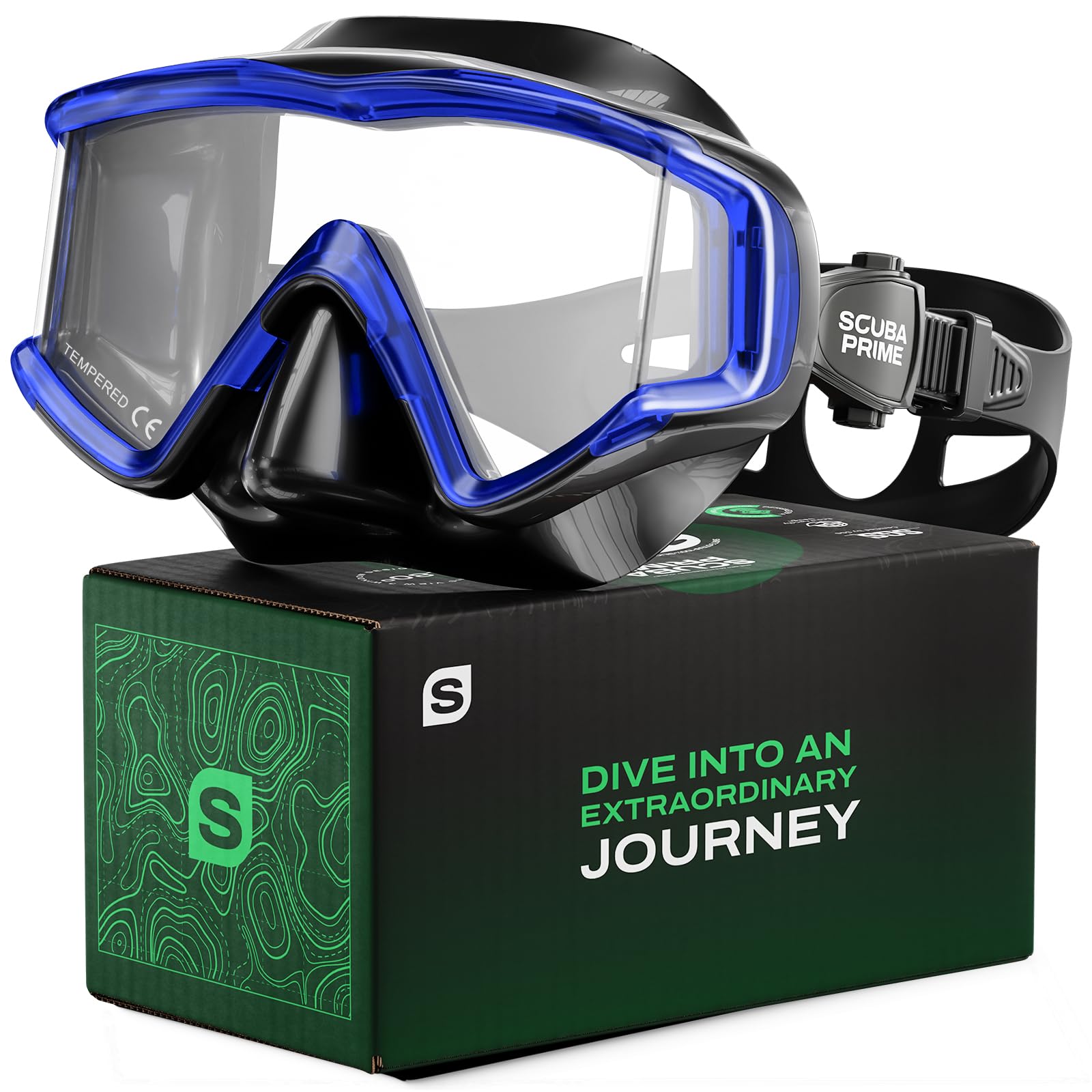 Photo 1 of Scuba Prime Pano 3 Scuba Diving Mask, Tempered Glass Snorkel Mask Three-Window Scuba Mask No-Leak Dive Mask Silicone Skirt Diving Mask for Snorkeling and Scuba Use, Blue