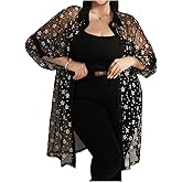 WDIRARA Women's Plus Size Floral Sheer Mesh Blouse Button Down Shirts 3/4 Sleeve Loose Tops