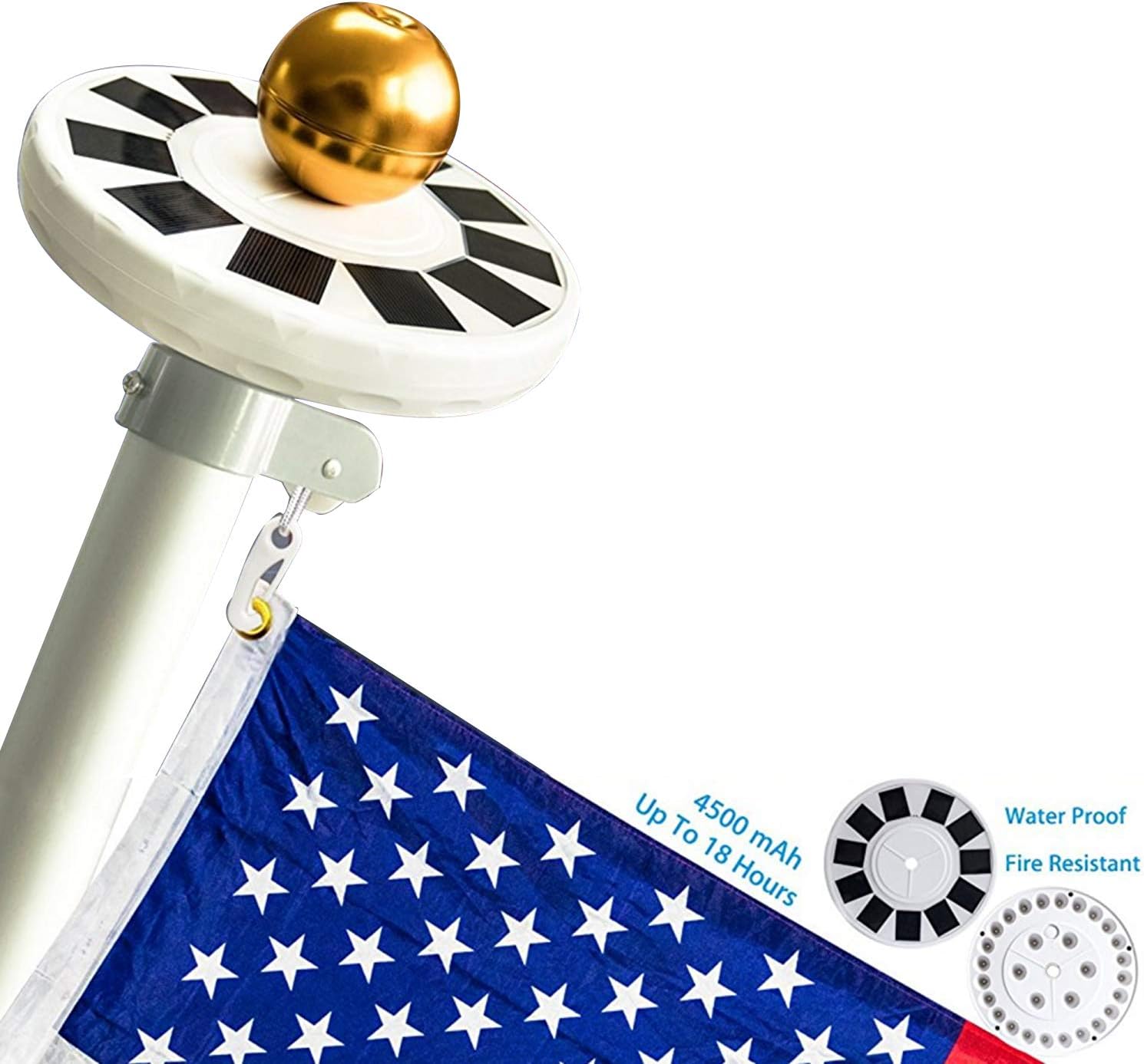 Mekar 30 LED Solar Powered Flag Pole Light Solar Flagpole