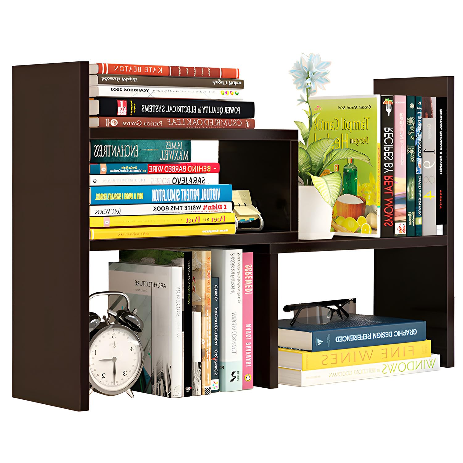 Accmuzzy Book Shelf & Organiser - Wooden Display Shelf, Adjustable Bookcases for Office & Kitchen