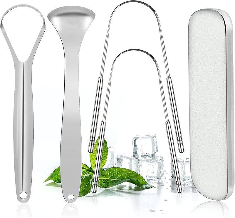 MORGLES Stainless Steel Tongue Scraper 4 Pack for Fresh Breath