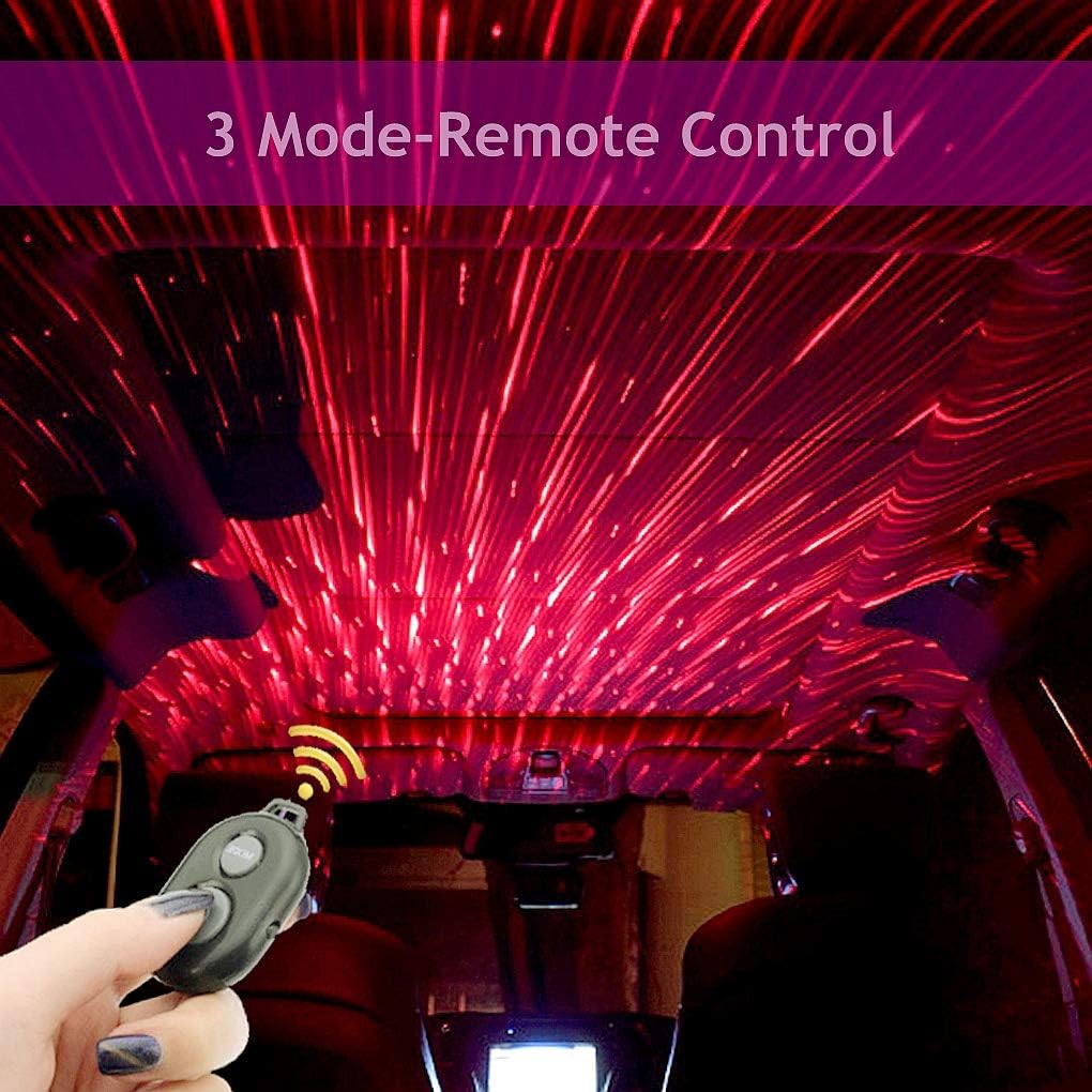 NEW OOPS 3 Modes USB Remote Control 100mw Laser Led Car Roof Night Lights - Atmosphere Star Ceiling Projector Light Decoration Interior Lamp for car/Home/Party (Meteor-Red)