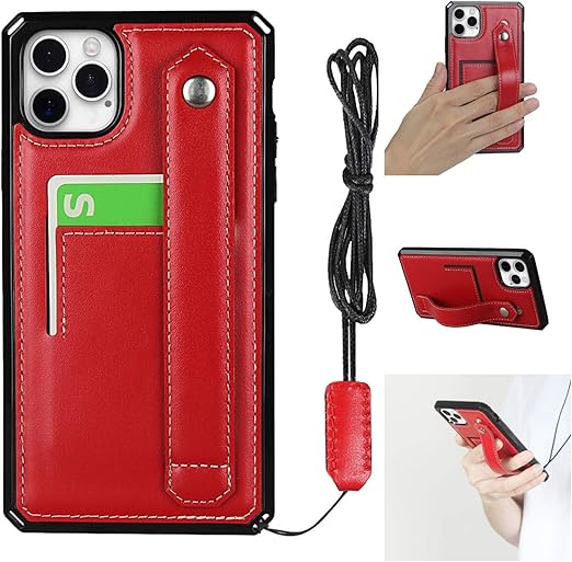 Amazon Com Jaorty Designed For Iphone 12 Pro Max Lanyard Case Crossbody Strap Band Wallet Case With Stand Genuine Leather Card Holder Detachable Lanyard Case For Iphone 12 Pro Max 6 7 Inch Shockproof Red