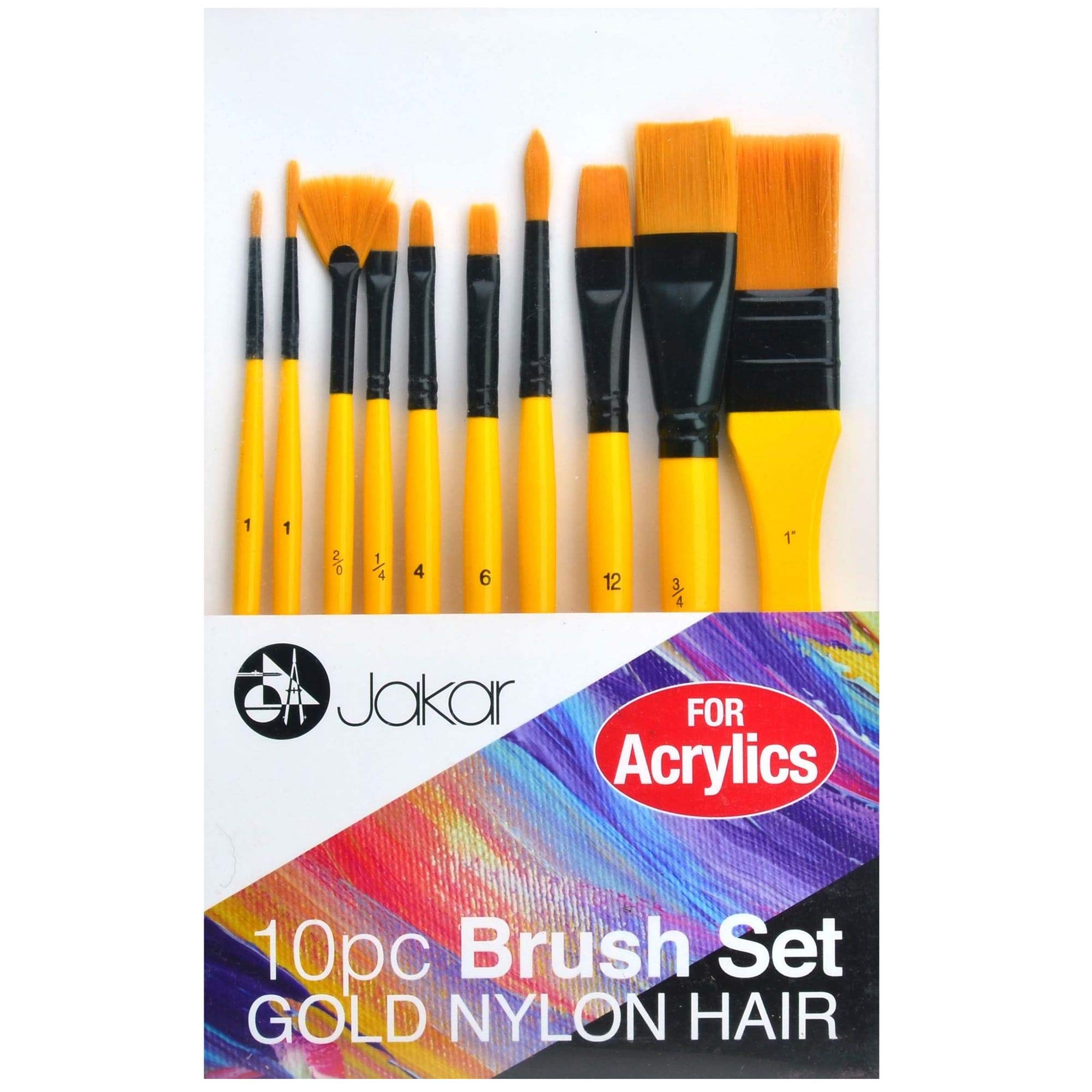 Brushes for Acrylics, gold nylon, 10 pieces