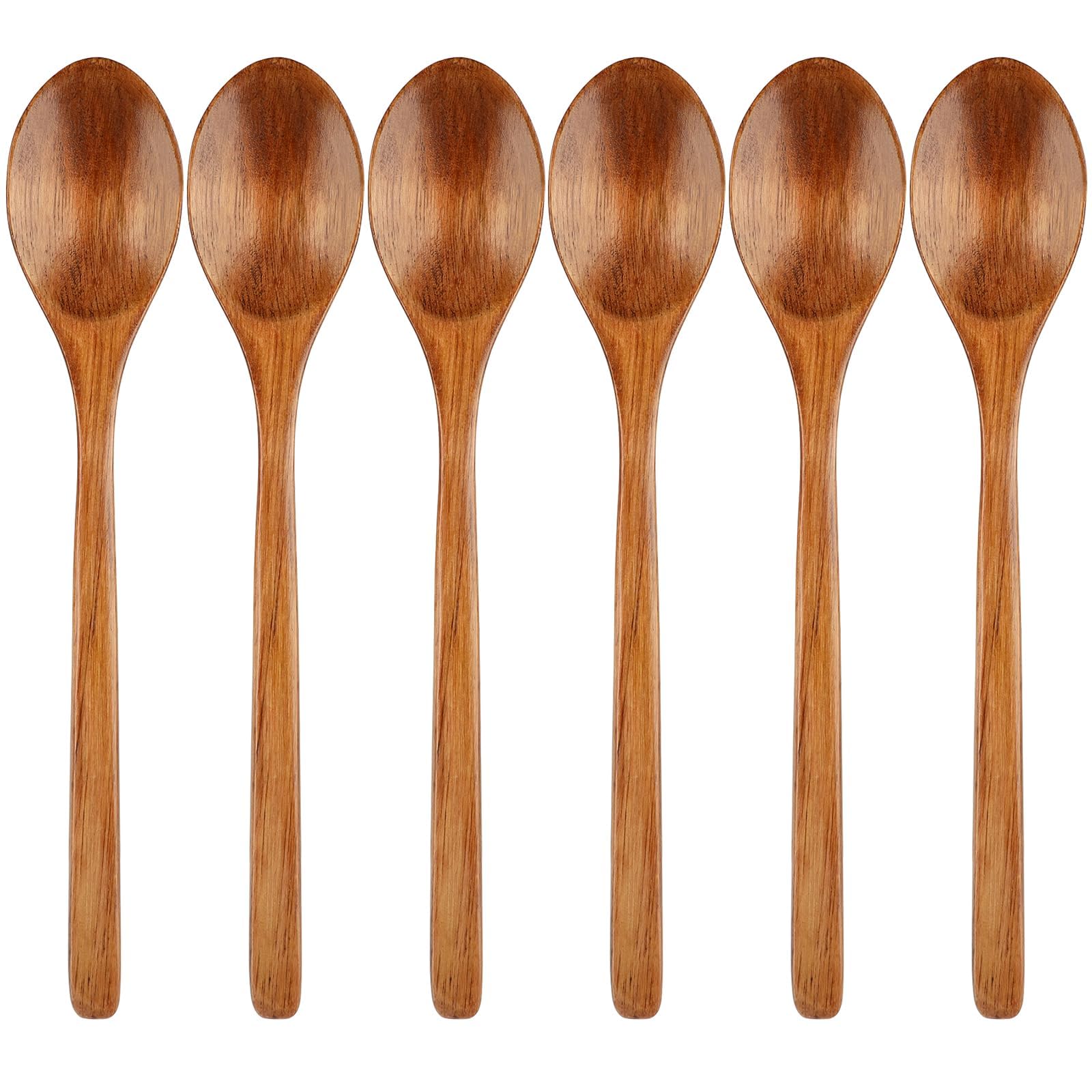 6Pcs Wood Spoons Set 23.5cm Long Wood Soup Spoons Long Handle Spoon Oval Shallow Wooden Spoon Janpanese Style Wooden Spoon Nanmu Soup Spoon for Cooking Mixing Eating Stirring Kitchen Supplies