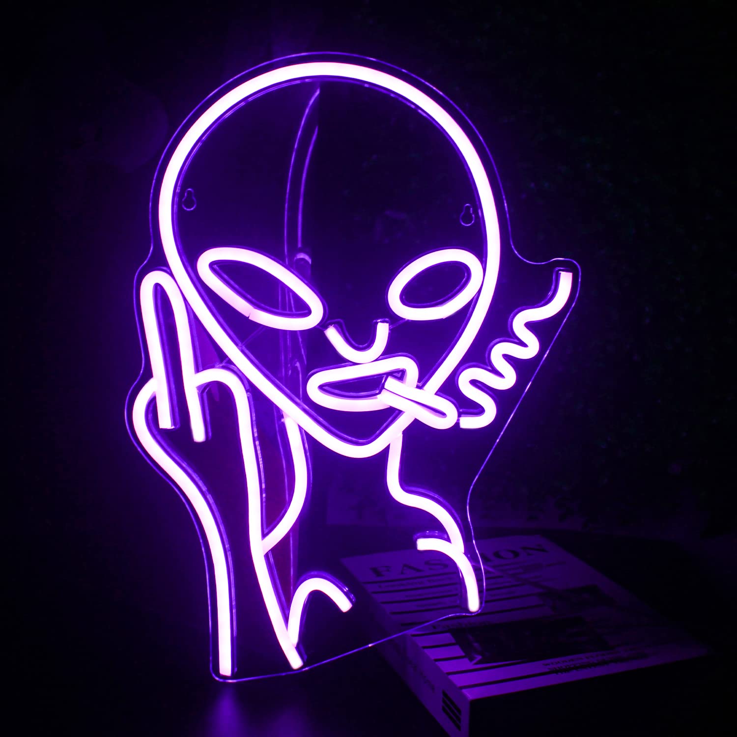 SIGNSHIP Alien Purple Neon Lights for Wall Decor, USB Decorative Led Neon Signs Novel Green Alien Neon Signs for Home,Kids Room,Bar, Club, Bedroom, Party — image 1