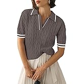 Micoson Womens Short Sleeve Sweater Tops Lapel V Neck Polo Shirts 2026 Summer Cable Knit Blouses Business Casual Outfits