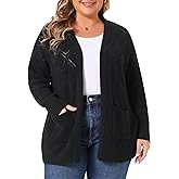 Agnes Orinda Plus Size Women's Fall Winter Sweater Cardigan Open Front Long Sleeve with Pockets Knit Cardigans