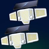 TuyLuxe Solar Flood Lights,4000LM Dual Motion Sensor Outdoor Lights, 2 Pack | 366 LED 300&deg; Solar Motion Lights Outdoor, Large Solar Panel, 3500mAh, IP65 Waterproof Outside Security for Yard Patio Garage