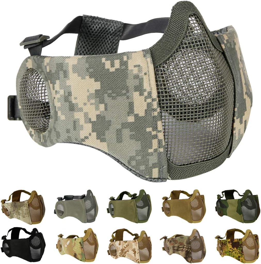 Aoutacc Airsoft Mesh Mask, Half Face Mesh Masks with Ear Protection for CS/Hunting/Paintball