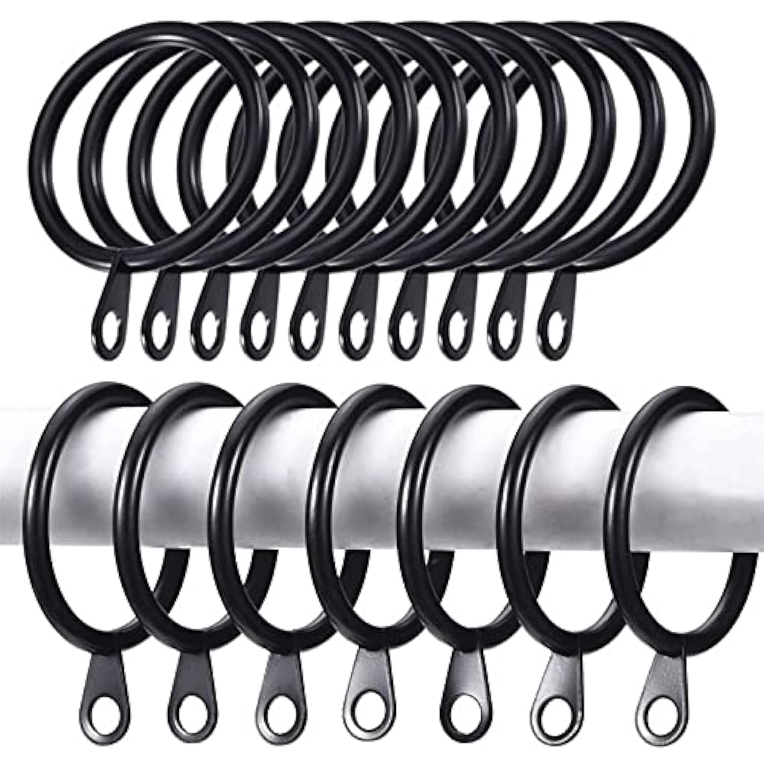 iPEAK Curtain Rings Hooks, Metal Curtain Rings Hanging Hooks For Curtain Rods Holder Pole, 30mm Internal Diameter (60 Pack Black)