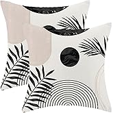 DAFENA Boho Pillow Covers 18x18 Inch 2 Pcs Black Beige Tropical Leaf Mid Century Summer Outdoor Decor Throw Pillows Modern Geometry Farmhouse Decoration Pillowcase Linen Cushion Cover for Couch