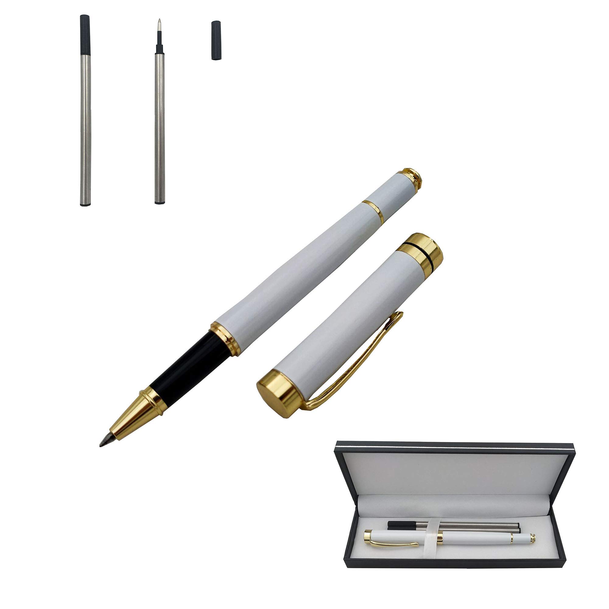 Accod Signature Pen Premium Metal Rollerball & Ballpoint Pen Creative Gift Pen with Two 0.5mm Black Replaceable Refills High-grade Pen Case Nice Gift for Family Friends and Colleagues (White)
