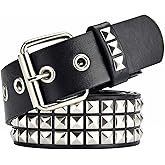 SNCEAW Studded Belt, Metal Punk Rock Rivet belt with Bright Pyramid Studded for Women Men