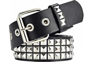 SNCEAW Studded Belt, Metal Punk Rock Rivet belt with Bright Pyramid Studded for Women Men