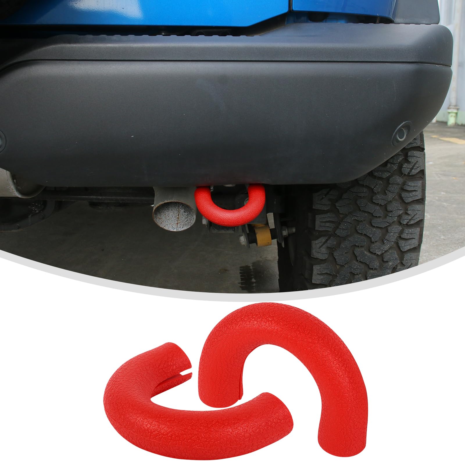 Photo 1 of Linskip Tow Hook D Ring Covers Fit for 2021-2024 2025 Ford Bronco Accessories, Rear Bumper Tow Hook Rubber Sleeve Protectors for Bronco Raptor Accessories(Red)