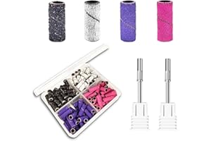 Sanding Bands for Nail Drill Nail Drill Bits Set, Corfulra Small Sanding Bands with 2 Mandrel Bits, 80pcs #80#120#180#240 Fine Coarse Grits for Acrylic Gel Natural Nail, Nail Accessories