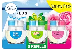 Febreze Odor-Fighting Fade Defy PLUG Air Freshener, Downy April Fresh, Gain Original, Linen & Sky, (3) .87 fl. oz. Oil Refills