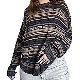 Women Y2K Argyle Striped Pullover Sweater Casual