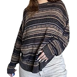Women Y2K Argyle Striped Pullover Sweater Casual