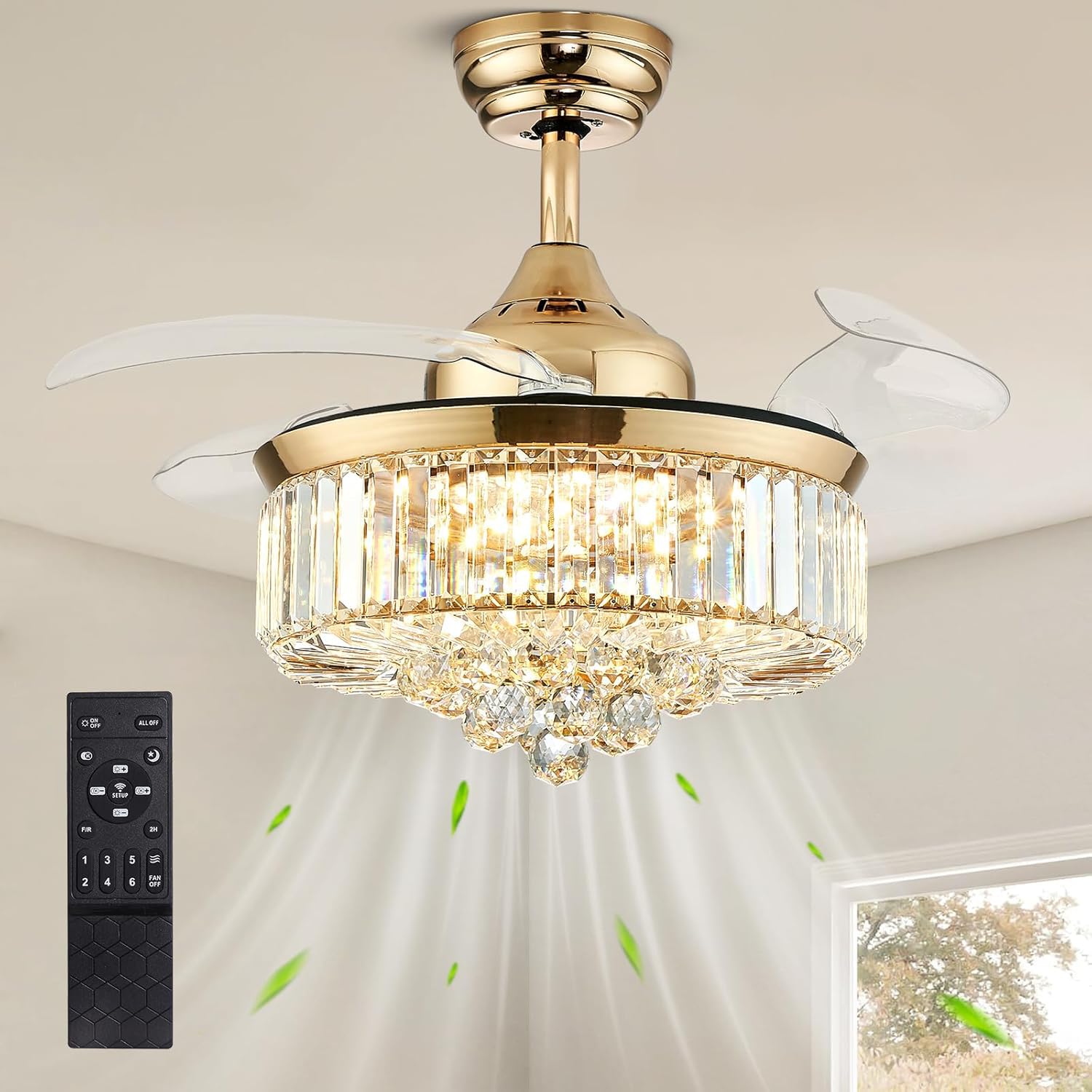 Siljoy 36 Inch Gold Fandelier Ceiling Fan with