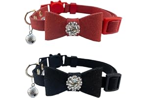 SuperBuddy Cat Collars with Bells, Breakaway Kitten Collar, Cute Kitty Collar with Diamonds Bowtie Bell for Puppy Kitten in 2 Pack, Pet Supplies Accessories