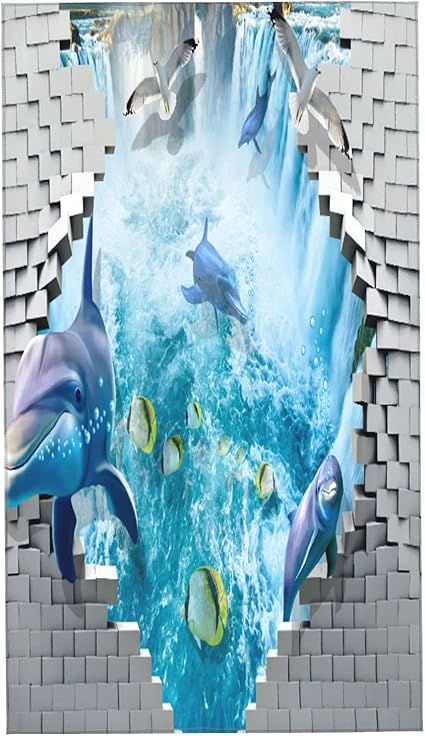 Amazon Eilannaフェイスタオル 3d壁イラストイルカの背景テクスチャ ファイバー タオル 吸水速乾 耐久性 ふわふわ 肌触り抜群 四季通用 フェイスタオル ホーム キッチン オンライン通販