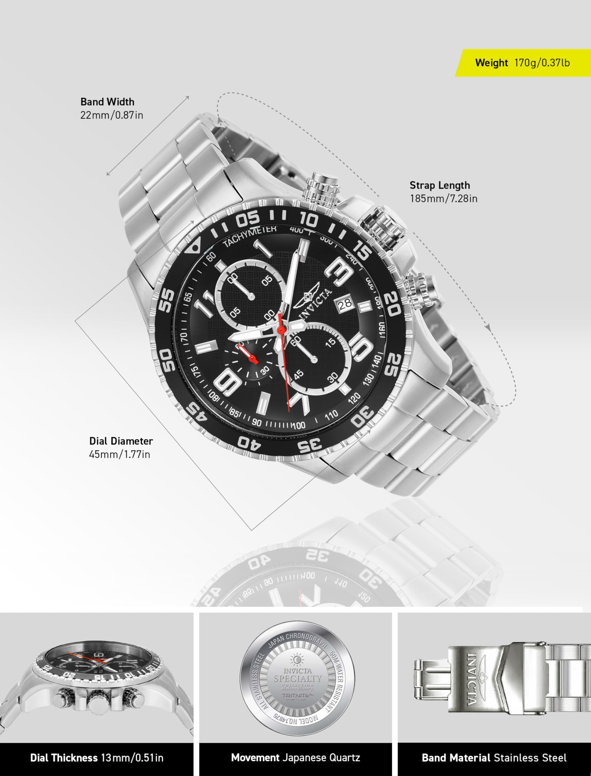 Invicta Specialty Stainless Steel Men's Quartz Watch - 45mm