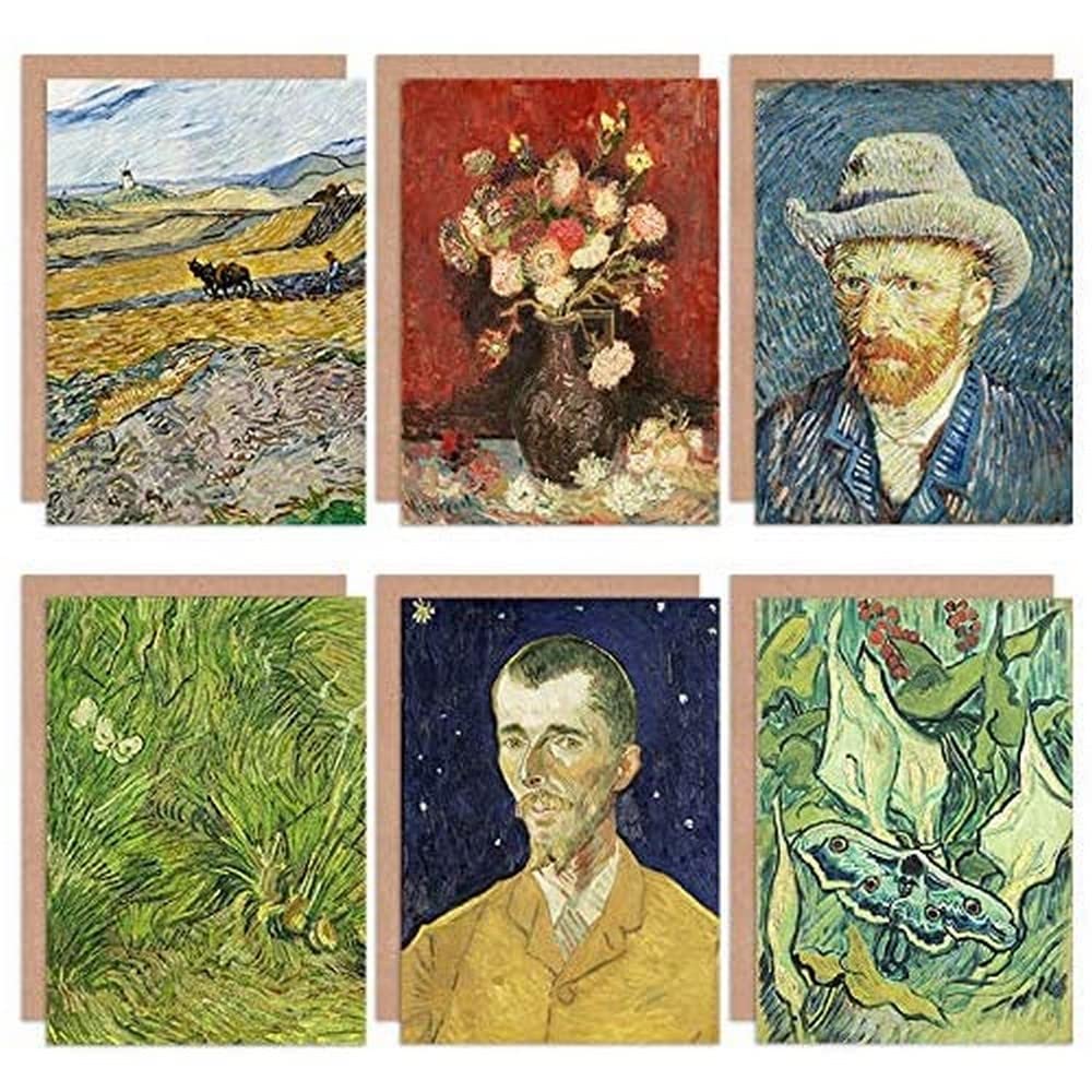 Artery8 Vincent Van Gogh Moth Boch Butterflies Vase Ploughman Fine Art Greeting Card Pack of 6