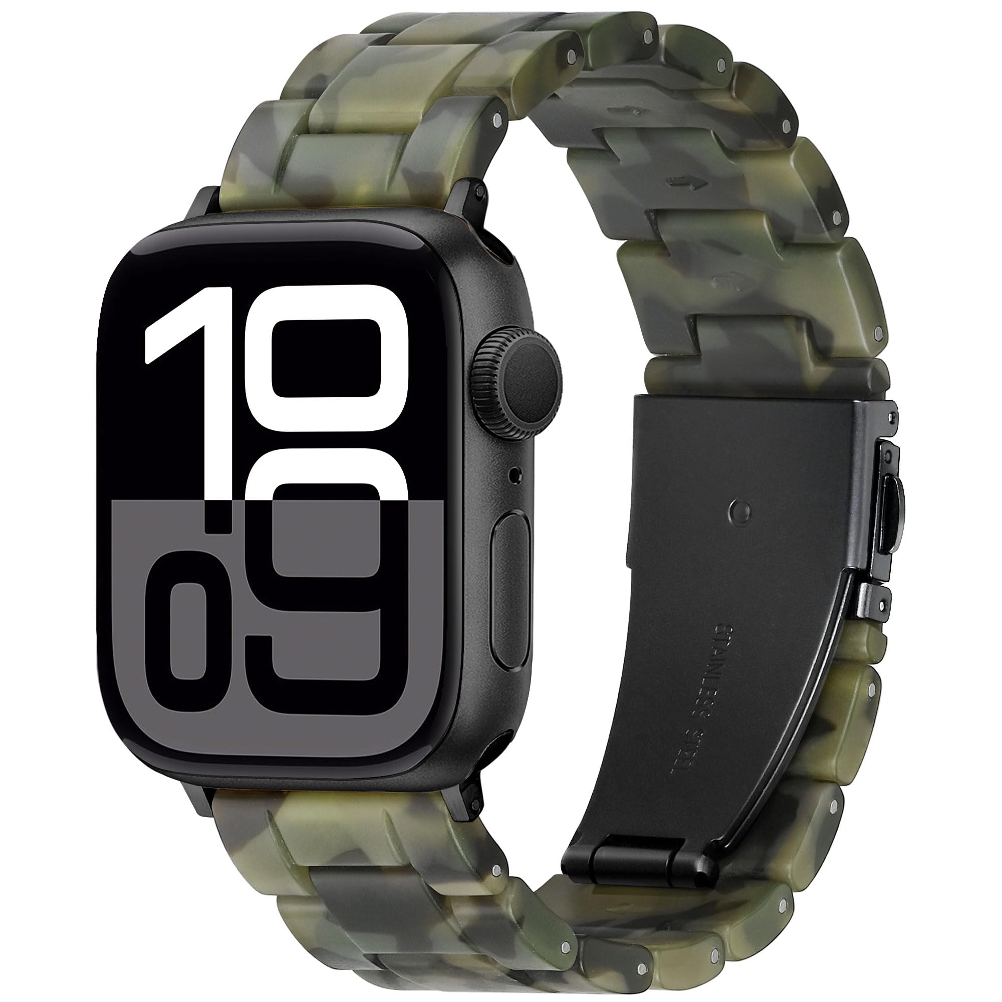 Melyis Resin Band for Apple Watch Bands 42mm 41mm 40mm 38mm, fit Apple Watch Bands for Women 40mm, iWatch Bands for Women, Strap for Apple Watch Series 11 10 9 SE 8 7 6 5 4 3 2-Army Green for Black