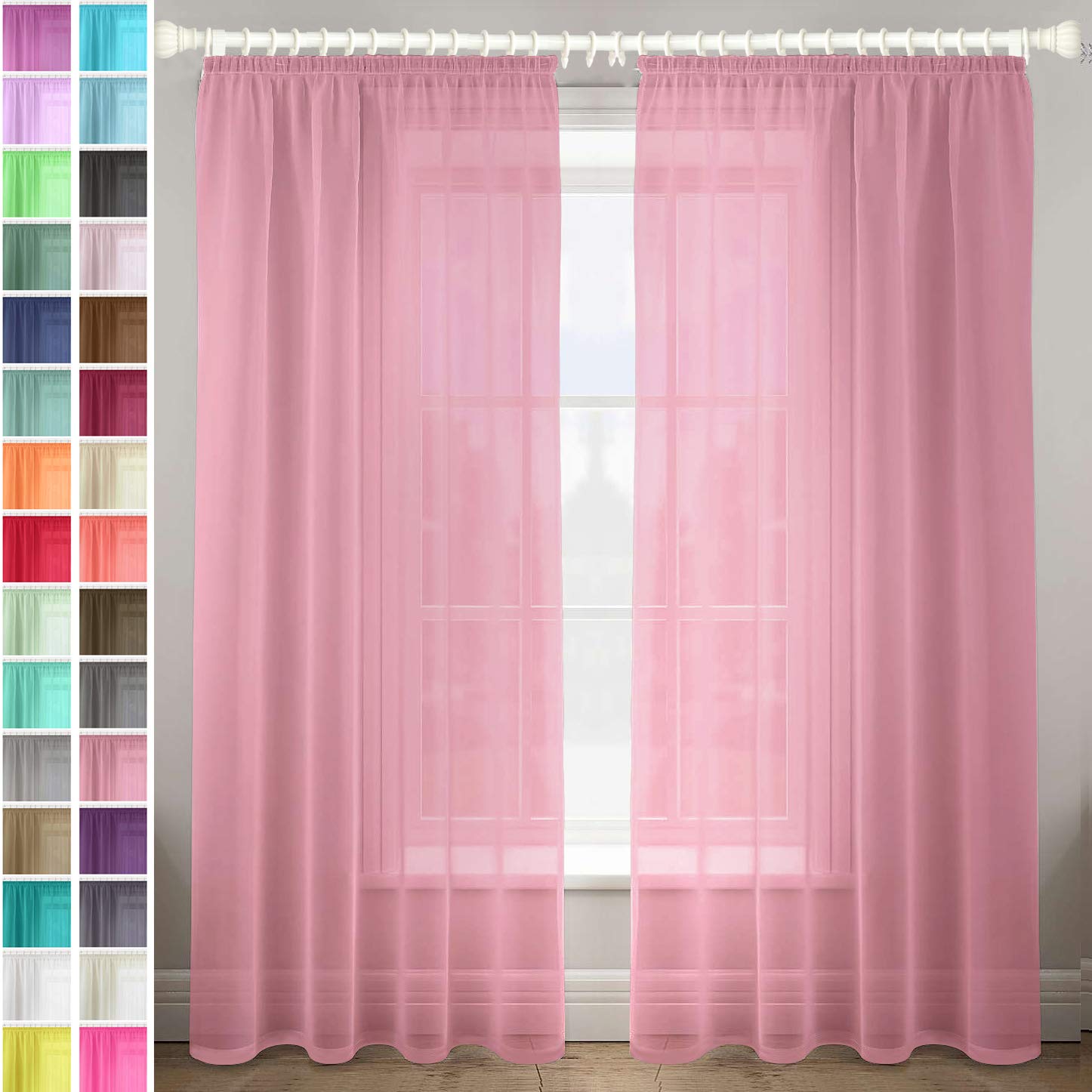 Megachest gathering tape voile curtain(Dusty Rose W 56" x L 118" (2 Panels))