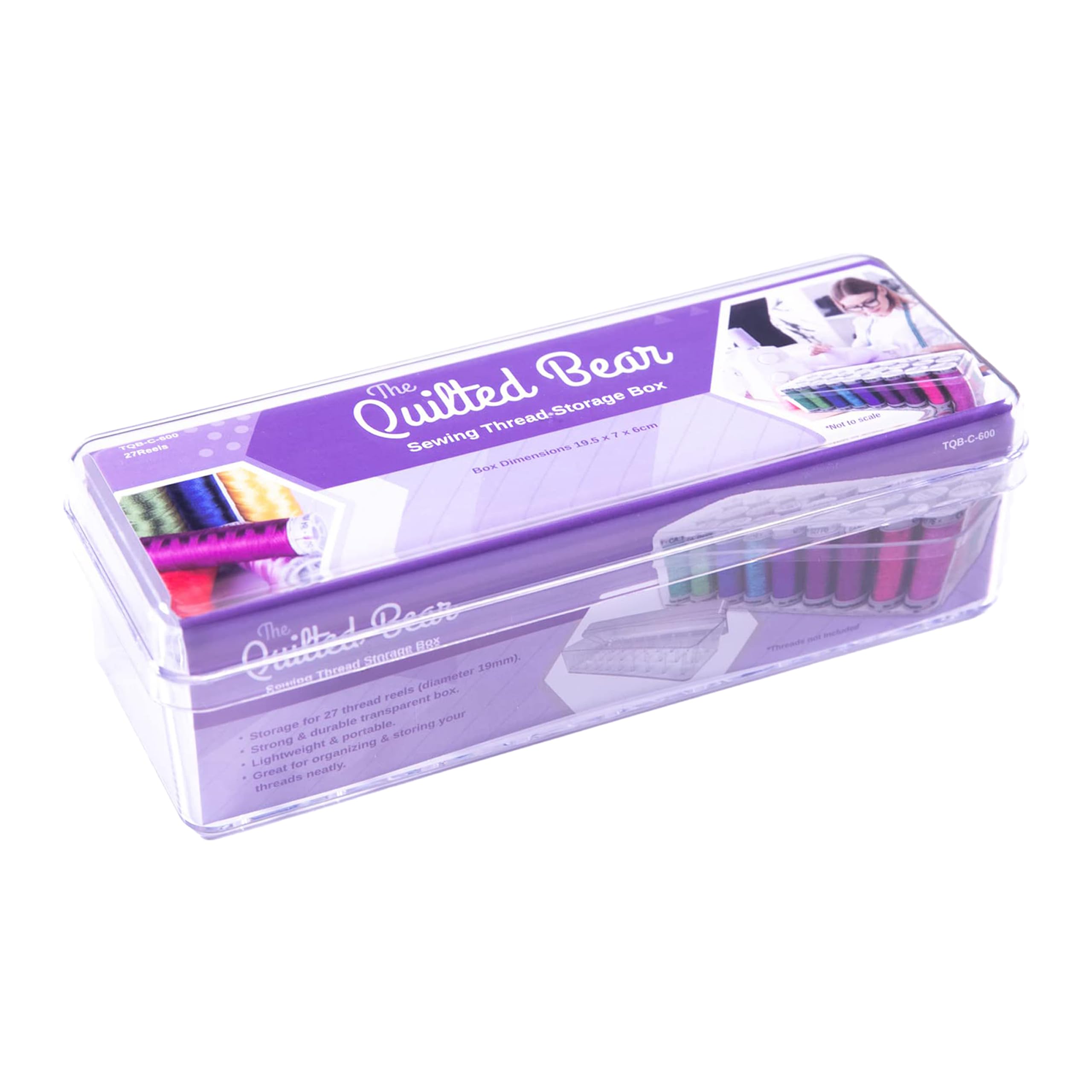 The Quilted Bear 27 Spool Thread Box - Premium Strong & Durable Acrylic Embroidery Thread Organiser/Sewing Storage Box for Maximum 5.5cm Spool 19.5 x 7 x 6cm x 3 Pack