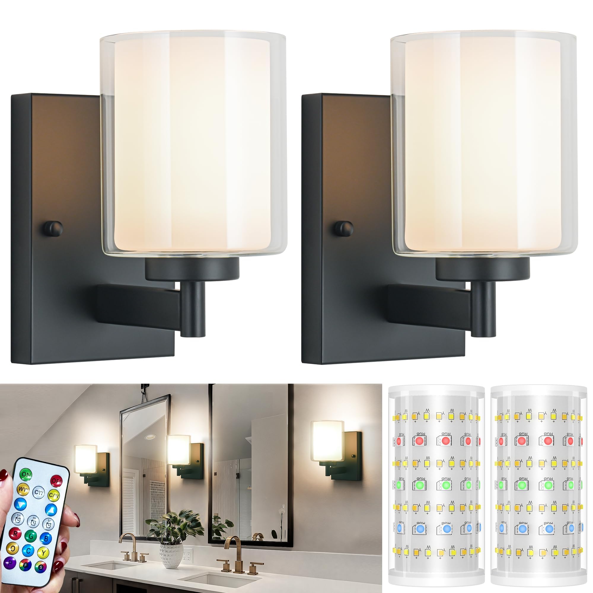 Photo 1 of *Missing Parts*
Battery Operated Wall Sconce Set Of 2, 10000mAh Wireless Rechargeable Wall Sconce With Remote Control, RGB Dimmable Bathroom Light Fixtures With Double Clear Glass Shade For Mirror Bedroom Living Room